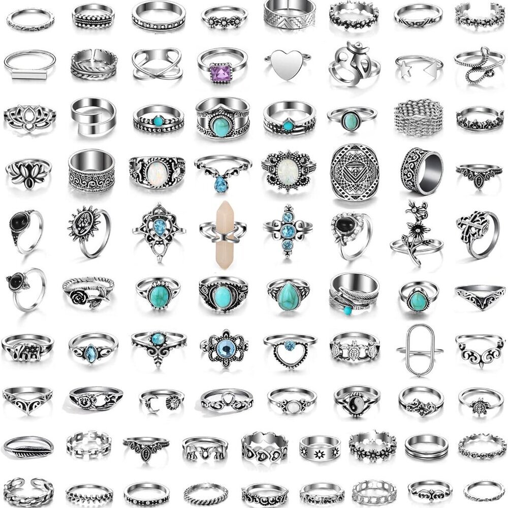 Vintage Silver Knuckle Rings Set For Women Men, Chunky Rings Aesthetic Snake Gru